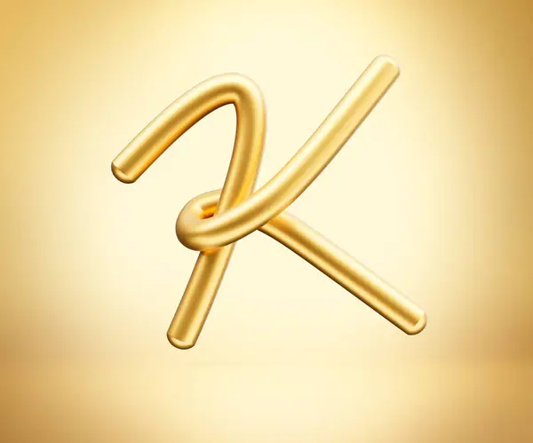 3d Gold Shiny Capital Letter K Alphabet K Rounded Inflatable Font On Gold Background 3d Illustration