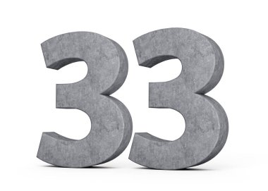 3d Concrete Number thirty three 33 Digit Made Of Grey Concrete Stone On White Background 3d Illustration
