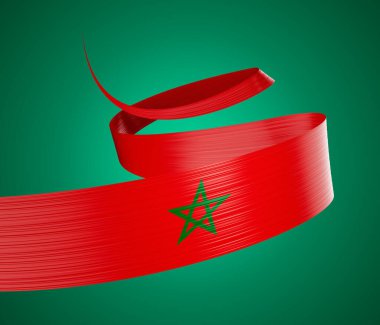 3d Fas Bayrağı 3d Dalgalanan Kurdele Bayrağı Yeşil Arkaplanda İzole Edildi, 3D