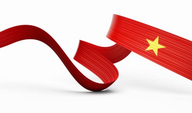 Vietnam 'ın 3d Bayrağı 3 d Dalgalı Parlak Vietnam Kurdelesi Beyaz Arkaplanda İzole Edildi 3d Görüntü