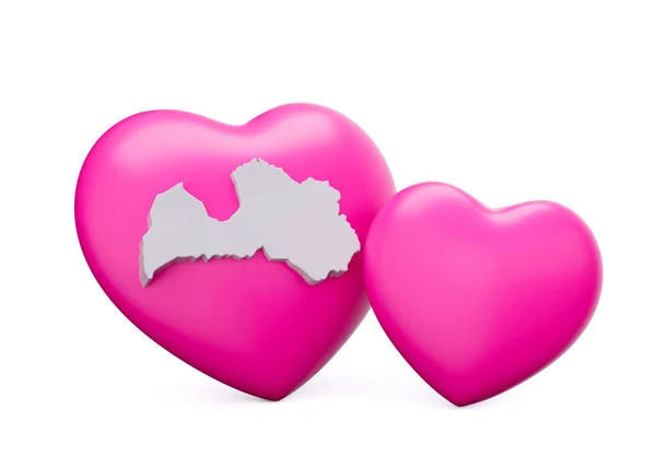 stock image 3d Shiny Pink Hearts With 3d White Map Of Latvia Isolated On White Background, 3d illustration