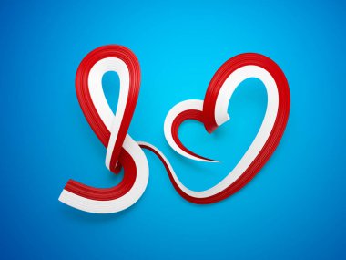 3D Endonezya Bayrağı ve Monako Kalp Şekli Farkındalık Kurdelesi Mavi Arkaplan 3D Görüntü