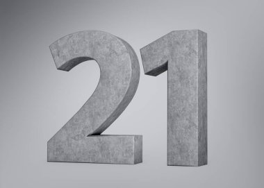 3D Beton Numara 21 Gri Beton Taştan Yapım 3D Görüntü