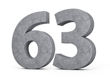 Altmış üç numaralı beton. Gri Beton Taştan Yapılmış 63 basamaklı. Beyaz Arkaplan 3D Görüntü.