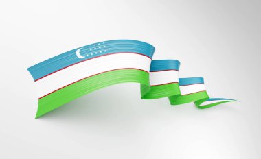 3d Özbekistan Bayrağı 3d Parlak Dalgalı Bayrak Kurdelesi Beyaz Arkaplanda İzole Edildi 3d Görüntü