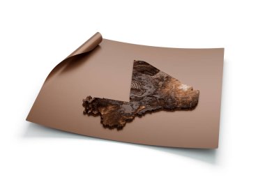 Mali Eski Tarz Haritası Açık Haritada Kahverengi Kağıt Çarşaf Beyaz Arkaplan 3D Görüntü