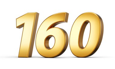 3D numara 160 yüz altmış altın metin beyaz zemin üzerinde izole edilmiş yansıma 3d illüstrasyon