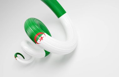 Cezayir 'in 3d Bayrağı 3d Cezayir Sarmalı Parlak Kurdelesi Beyaz Arkaplan 3d Görüntü