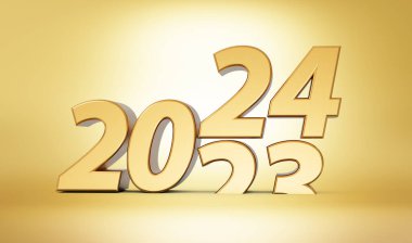 3D parlak altın ışık ve altın yeni yıl 2023-2024 Altın zemin 3D illüstrasyon