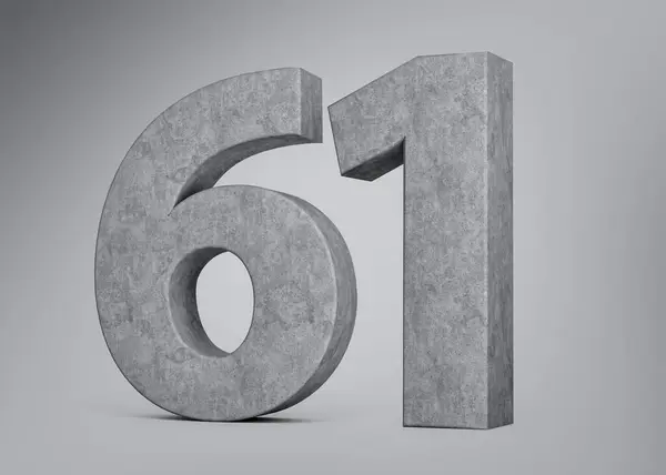 3d Concrete Number Sixty One 61 Digit Made Of Grey Concrete Stone Grey Background 3d Illustration