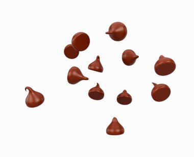 3d Sütlü Çikolata Parçacıkları ya da Çikolata Morsları Hava Beyaz Arkaplanda Dağıtılmış 3d İllüstrasyon