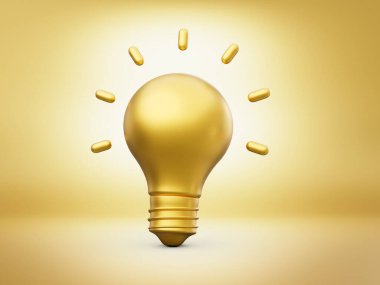 3d Parlak Altın Ampul Simge Simgesi Yaratıcı Fikir Altın Arkaplan 3D Görüntü