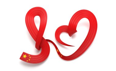 Çin 'in 3D Kalp Şekli Parlak Dalgalı Farkındalık Kurdelesi Beyaz Arkaplanda 3D Görüntü