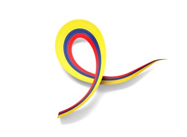 Kolombiya 'nın 3D Bayrağı Parlak Dalgalı Farkındalık Kurdelesi Kolombiya Bayrakları Beyaz Arkaplanda 3D Görüntü