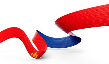 Moğolistan 'ın 3d Bayrağı Beyaz Arkaplanda İzole Edilmiş Parlak Dalgalı Bayraklar 3d Görüntü