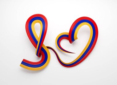 3d Ermenistan Kalp Şekli Parlak Dalgalı Farkındalık Kurdelesi Beyaz Arkaplan 3d Görüntü