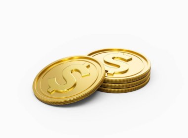 3D Yığın Altın Amerikan Doları Paralar Parlak Yuvarlak Paralar Beyaz Arkaplanda 3D Görüntü