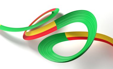 Benin 'in 3d Bayrağı Parlayan Benin Kurdelesi Beyaz Arkaplanda 3d Görüntü
