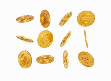 3d Düşen Altın Parlak Avrupalı Yuvarlak Bozukluklar Beyaz Arkaplanda 3d İllüstrasyon