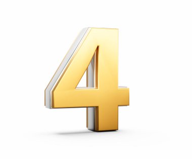 3D Altın Parlak 4-4-3-D Numara Beyaz Arkaplan 3-D Görüntü