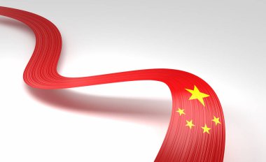 3d Çin Bayrağı 3d Dalgalı Parlak Çin Kurdelesi Beyaz Arkaplanda İzole Edilmiş 3d Görüntü