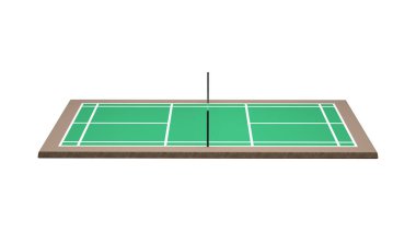 3D Badminton Court, Ağ, Yeşil Kat ve Beyaz Çizgiler Sınırlar 3 Boyutlu Resimler