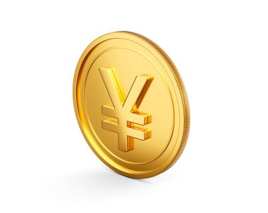 3D Altın Parlak Yuvarlak Japon Parası Beyaz Arkaplanda İzole Edildi 3D Görüntü