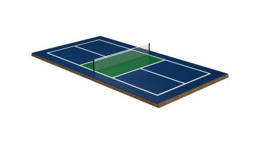 3D Pickleball Court with a Net, Blue Floor and White Line İşaretli 3D Illustration