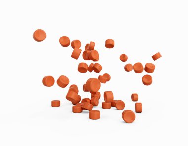 3d Turuncu Plastik Topaklar veya Beyaz Arkaplan 'a Düşen PVC Polymer Boncuklar 3d Görüntü