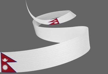 3d Flag Of Nepal 3d Shiny Waving Nepal Ribbon Flag On Grey Background 3d Illustration clipart