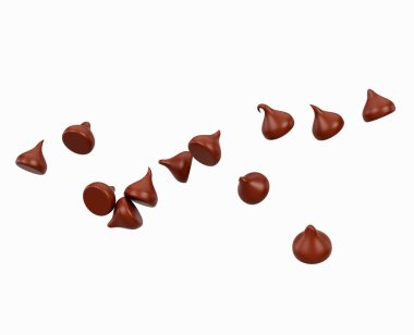 3d Sütlü Çikolata Parçacıkları ya da Çikolata Morsları Hava Beyaz Arkaplanda Dağıtılmış 3d İllüstrasyon