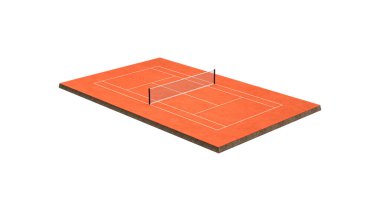 3 Boyutlu Turuncu Clay Tenis Sahası Ağ ve Beyaz Çizgiler Sınırlar 3 Boyutlu Resimler
