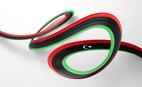 3-й флаг Ливии 3-й Сияющий размахивающий ливийским флагом ленты на белом фоне 3-й иллюстрации