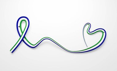Lesotho Heart 'ın 3D Bayrağı Parlak Dalgalı Farkındalık Kurdelesi Beyaz Arkaplanda 3D Görüntü