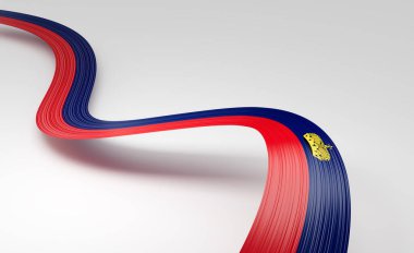 3d Lihtenştayn Bayrağı 3d Dalgalı Parlak Lihtenştayn Kurdelesi Beyaz Arkaplanda 3d Görüntü