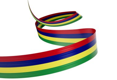 Mauritius 'un 3D Bayrağı. Mauritius' un Parlak Dalgalanışı Mauritius Kurdelesi Beyaz Arkaplanda 3D Görüntü