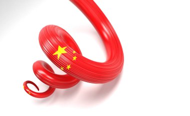 Çin 'in 3d Bayrağı 3d Sarmal Parlak Çin Bayrağı Beyaz Arkaplanda İzole Edilmiş 3d Görüntü