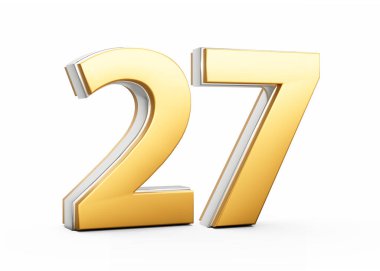 3D Altın Parlak 27 Numara, Beyaz Arkaplanda Gümüş Çizgili 3D Görüntü
