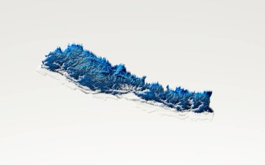 3d Derin Mavi Su Nepal Haritası Gölgeli Yardım Doku Haritası Beyaz Arkaplan 3d Görüntü