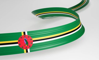 Dominica 'nın 3d Bayrağı. 3d Dalgalı Parlak Dominica Kurdelesi Beyaz Arkaplanda İzole Edildi 3d Görüntü