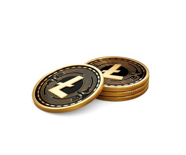 3D Altın Kripto Para Birimi Litecoin Yuvarlak Sikkeler Beyaz Arkaplanda 3D Görüntü