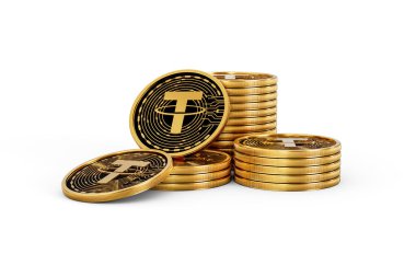 3d Altın Kripto Para Yığını USDT Para Yığını Beyaz Arkaplanda 3D Görüntü