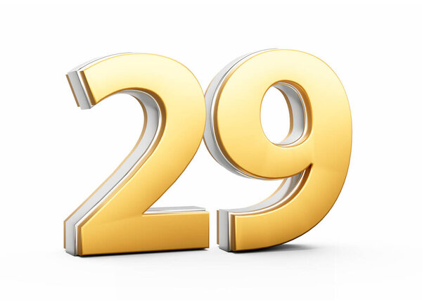 3D Golden Shiny Number 29 Twenty Nine With Silver Outline On White Background 3D Illustration