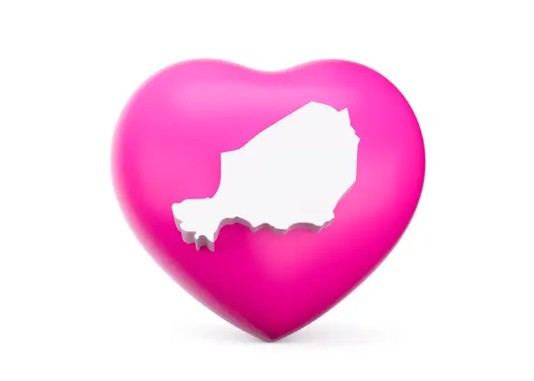 stock image 3d Pink Heart With 3d White Map Of Niger Isolated On White Background 3d Illustration