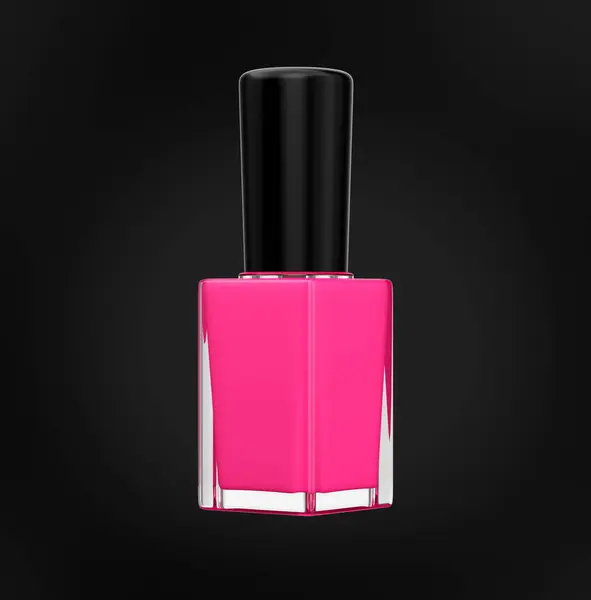 3d Glossy Pink Nail Polish Or Paint Glass Bottle With Black Lid On Black Background 3d Illustration