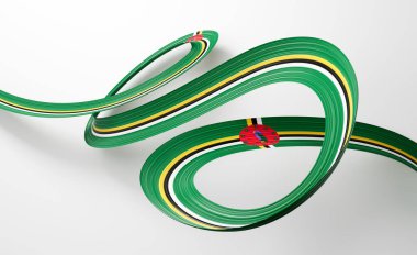 Dominica 'nın 3d Bayrağı Sallanan Parlak Dominica Bayrakları Beyaz Arkaplanda 3d Görüntü