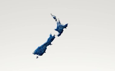 3d Derin Mavi Su Yeni Zelanda Haritası Gölgeli Yardım Doku Haritası Beyaz Arkaplan 3d Görüntü