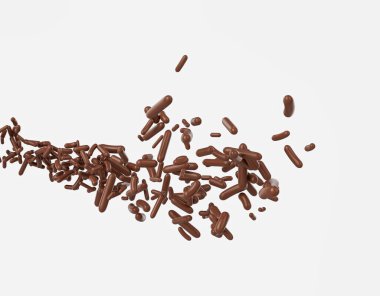 Çikolata Pastalar İçin Çikolata Serpintisi Ya da Beyaz Arkaplanda Havadan Gelen Meses 3D Görüntü