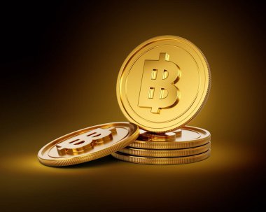 Altın Parlak Tayland Parıltısı Yığını Parlak Altın Parıltı Arkaplan Üzerinde Yuvarlak Sikkeler 3D Görüntü