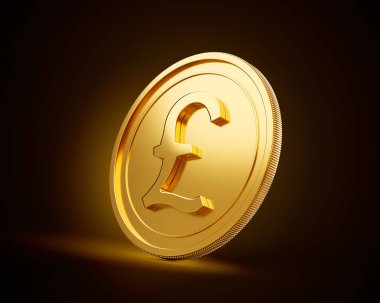Altın Parlak Yuvarlak İngiliz Pound Sikkesi Parlak Altın Parlak Arkaplanda İzole edilmiş 3D Görüntü